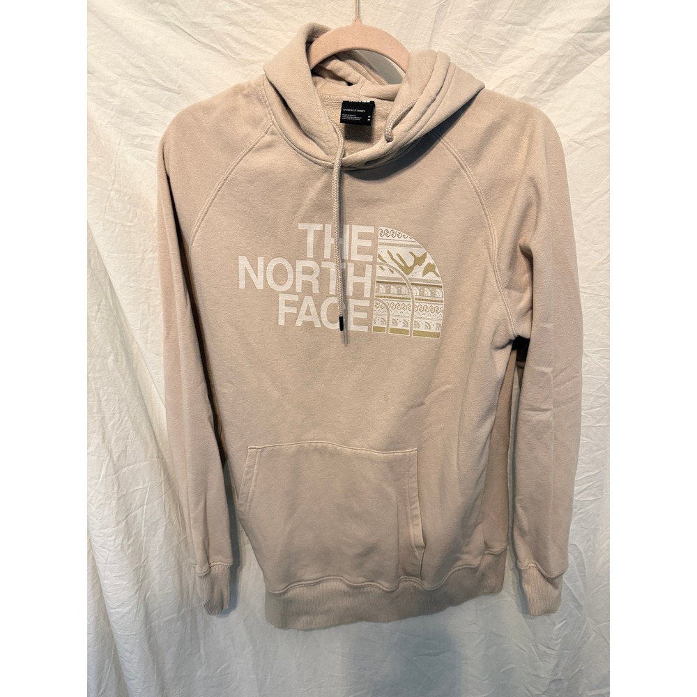 The‎ North Face Womens Graphic Logo Hoodie Beige Tan Pullover Sweatshirt Medium